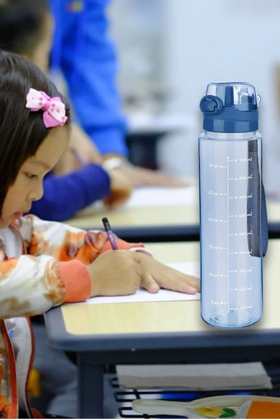 1 Litre - Okul Işyeri Spor Salonu Için Sızdırmaz Damlatmaz Su Matarası Mavi - 8