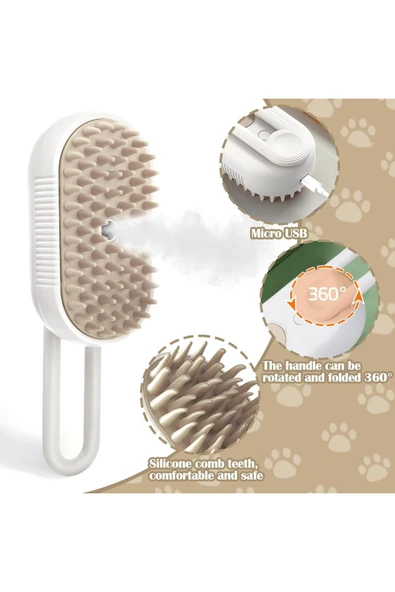 Yumuşak Silikonlu Saplı Buharlı Kedi Tarağı, Buharlı Kedi & Köpek Yıkama Fırçası Tarağı - 7