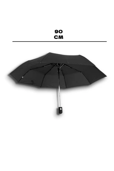 Tam Otomatik Rüzgarda Kırılmayan Siyah 8 Fiber Telli Pongee Kumaş Şemsiye - 4