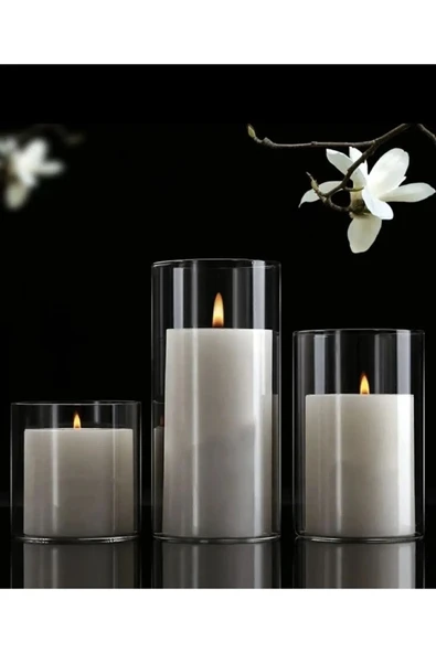 3 Lü Set Cam Vazo Silindir Mumluk Seti - 4