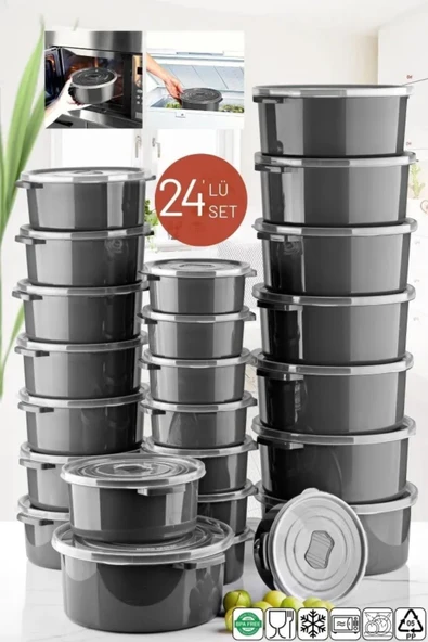 Mikrodalga Ve Difrizde Kullanılabilen Saklama Kabı Seti Yuvarlak 24'lü Mürdüm - 7