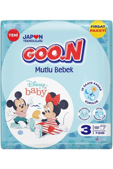 Goo.n Goon Mutlu Bebek Bebek Bezi Beden:3 (7-12KG) Midi 100 Adet Fırsat Pk