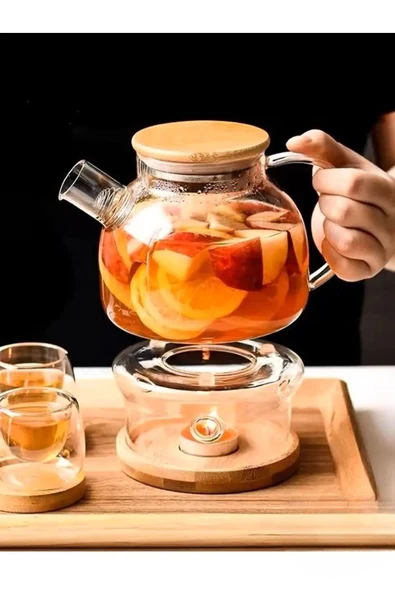 Vakumlu Bambu Kapaklı-Isıya Dayanıklı Borosilikat Cam Demlik, Süzgeçli (1000 ML) - 4