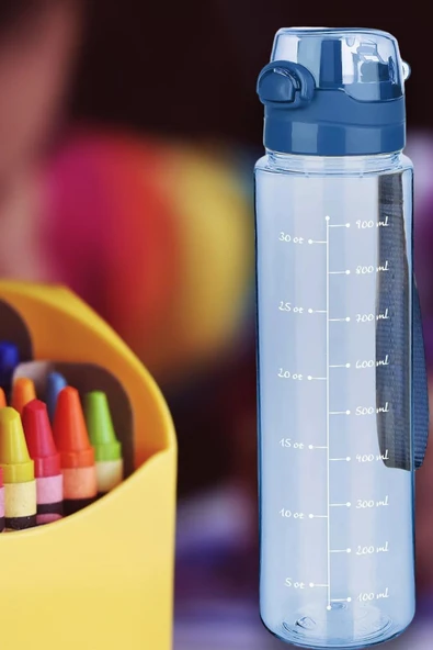 1 Litre - Okul Işyeri Spor Salonu Için Sızdırmaz Damlatmaz Su Matarası Mavi - 7