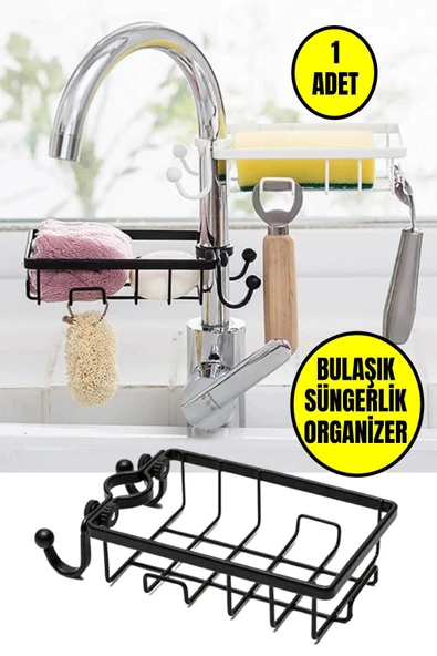 Paslanmaz Çelik Mutfak Banyo Musluğuna Sabitlenebilir Sabun ve Sünger Tutucu Organizer