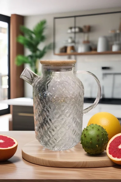 Pineapple Vakumlu Bambu Kapaklı Isıya Dayanıklı Borosilikat Cam Sürahi & Demlik, Süzgeçli Demlik - 2