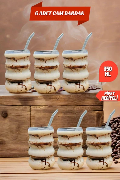 6 Adet Borosilikat Boğumlu Model Kokteyl ve Soğuk-Sıcak Kahve Bardağı Pipet 300ML