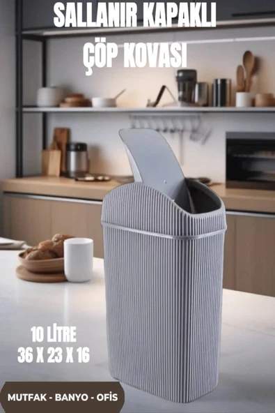 10 Lt Çöp Kovası, Mutfak, Banyo, Tuvalet, Ofis Çöp Kutusu Gri
