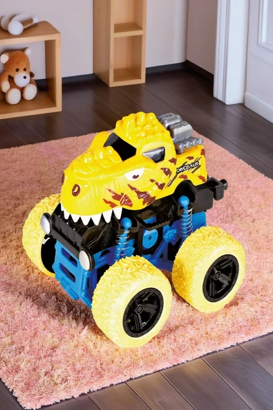 Sarı Dört Tekerlekli Çekişli Çocuk Dinozor Oyuncak Arabası - 3