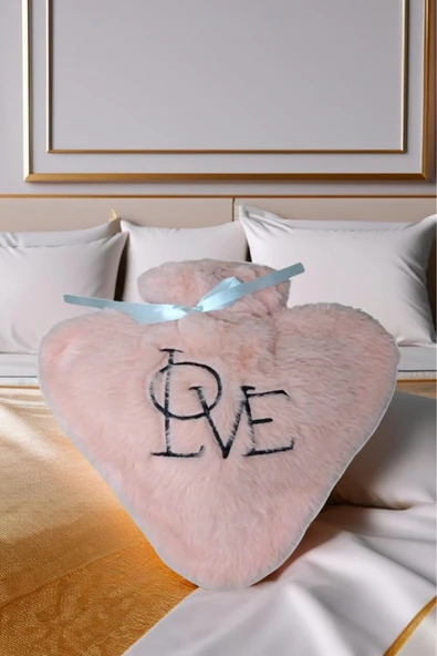 Hediyelik Kalpli Peluş Sıcak Su Torbası - Love, Termofor Sıcak Su Torbası Pembe - 5