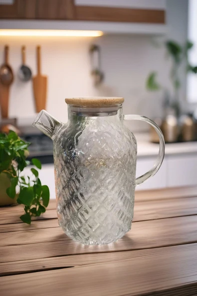Pineapple Vakumlu Bambu Kapaklı Isıya Dayanıklı Borosilikat Cam Sürahi & Demlik, Süzgeçli Demlik - 4