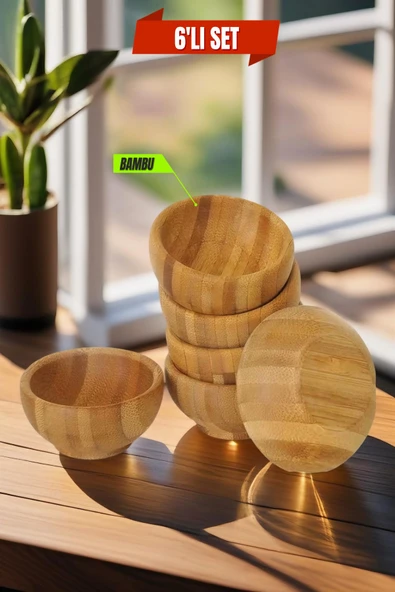 6 Adet Bambu Sunum Kasesi, Çerezlik, Kase, Servis Kasesi, Sosluk, Reçel Kasesi