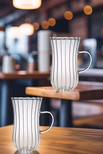 2 Adet Ehlikey Borosilikat Çay Bardağı, Isıya Dayanıklı Sunum Bardağı, Kulplu Çay Bardağı (225 ml) - 3