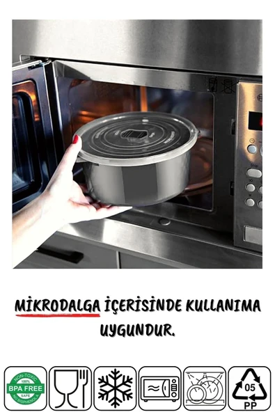 Mikrodalga Ve Difrizde Kullanılabilen Saklama Kabı Seti Yuvarlak 6'lı Antrasit - 2