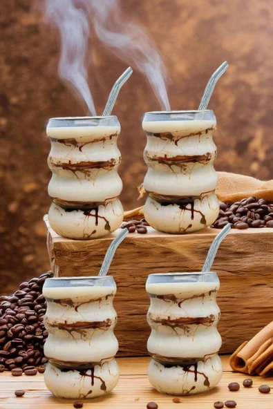 4 Adet Borosilikat Boğumlu Model Kokteyl ve Soğuk-Sıcak Kahve Bardağı Pipet 300ML - 2