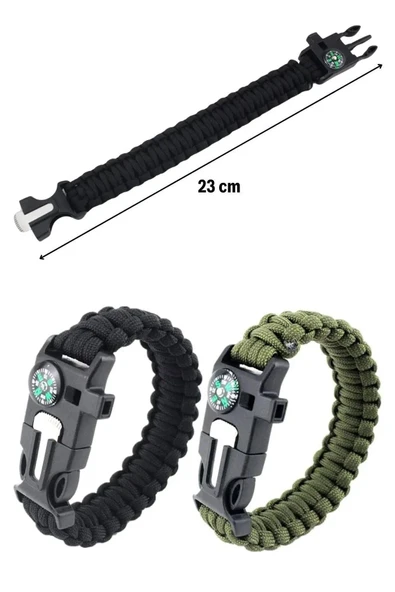5'i 1 Arada Çok Fonksiyonlu Hayatta Kalma Bilekliği Pusula, Düdük, Çakmak Taşı ve Şemsiye İp - 6