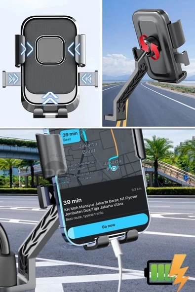 360 Derece Dönebilen Dikiz Aynası Versiyonu Telefon Tutucu Motor,Motosiklet,Bisiklet ,Scooter İçin - 6
