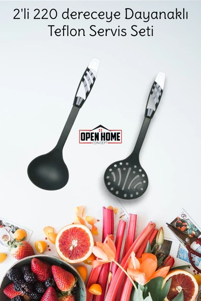 2'li Beyaz Yanmaz Yapışmaz Teflon Servis Seti 220 ° Dayanıklı  Kevgir & Kepçe