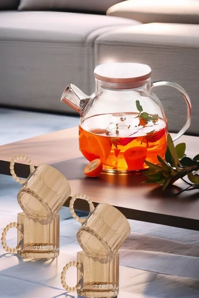 4 Kişilik Set Takım 1 Adet Cam Demlik 1000 ml - 4 Fincan 250 ml - Model 4 - 3