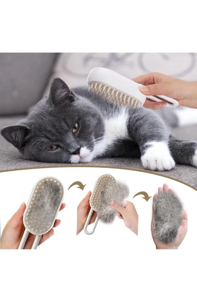 Yumuşak Silikonlu Saplı Buharlı Kedi Tarağı, Buharlı Kedi & Köpek Yıkama Fırçası Tarağı - 2