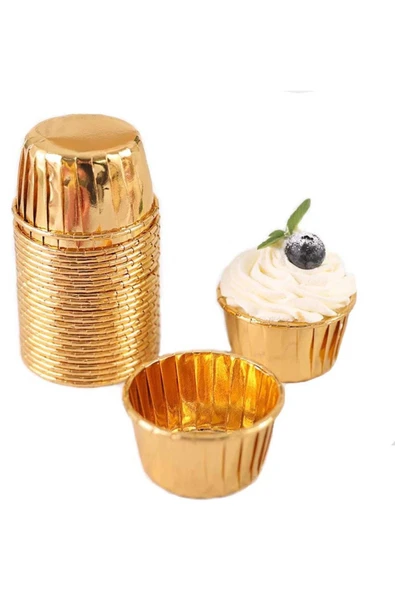 25 Adet Muffin-Cupcake Kalıbı Yağ Geçirmez Pişirme Kalıpları Doğum Günü, Düğün, Noel için (Altın) - 5