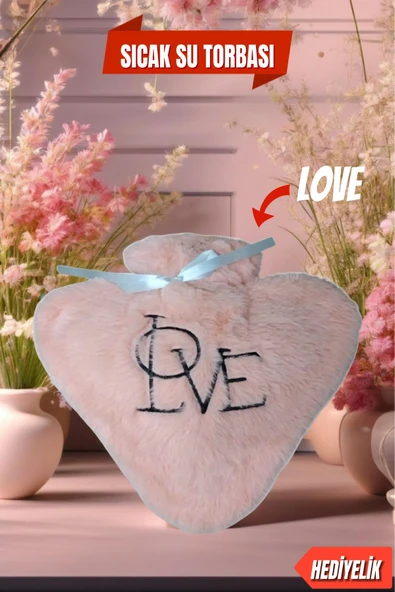Hediyelik Kalpli Peluş Sıcak Su Torbası - Love, Termofor Sıcak Su Torbası Pembe - 2