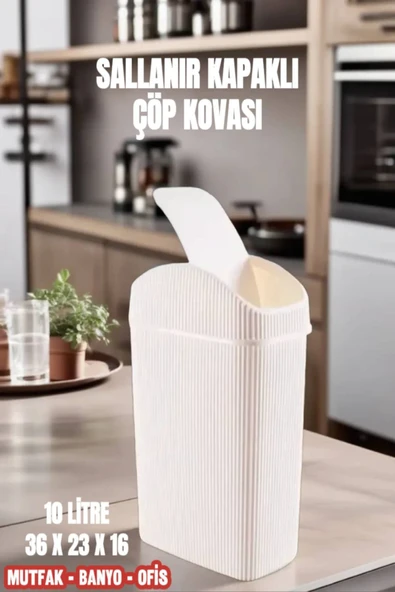 10 Lt Çöp Kovası, Mutfak, Banyo, Tuvalet, Ofis Çöp Kutusu Gri - 8