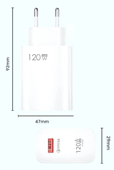 Hızlı Şarj Type C Uçlu Kablolu Şarj Aleti 120W USB - 5