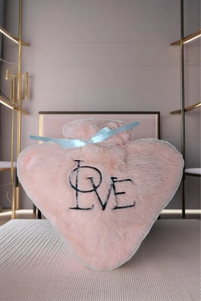 Hediyelik Kalpli Peluş Sıcak Su Torbası - Love, Termofor Sıcak Su Torbası Pembe - 4