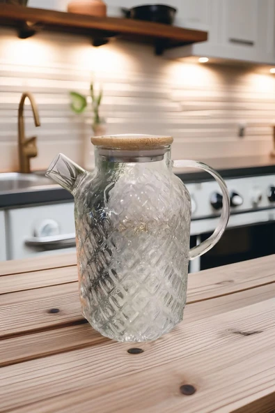 Pineapple Vakumlu Bambu Kapaklı Isıya Dayanıklı Borosilikat Cam Sürahi & Demlik, Süzgeçli Demlik - 5