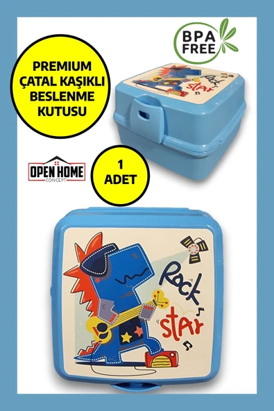 Premium Beslenme Kutusu 4 Bölmeli  Rock Star Mavi