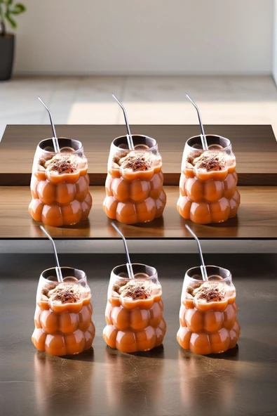 6 Adet Üzüm Model Borosilikat Kokteyl  Soğuk Sıcak Kahve Meşrubat Bardağı 6 Cam Pipet Hediye 350 ML - 3