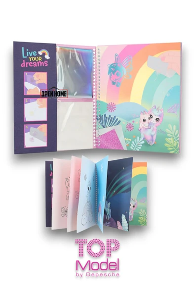 Top Model Unicorn Boyanabilir Şablonlu Stickerli Tasarım Defteri - 2