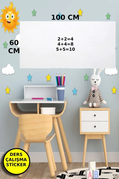 2'li Yeni Nesil Ders Çalışma Yazı Tahtası Manyetik Duvar Stickerı 100x60 Cm Şeffaf & Beyaz - 2