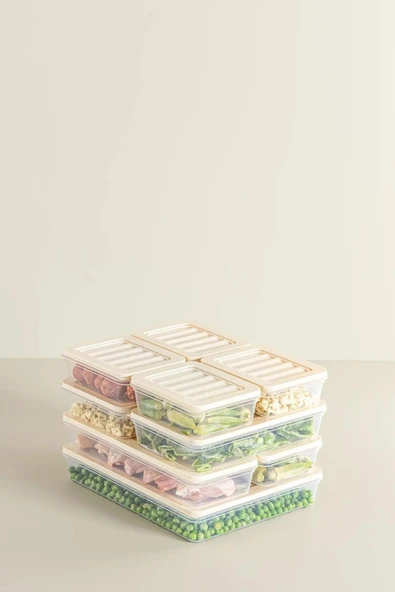 6'lı Set Freshbox Mikrodalga Ve Difrize Uygun Saklama Kabı Set Krem - 3