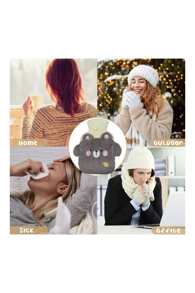 Ayıcık Figürlü Yumuşak Peluş Eldivenli 500 ml lik Sıcak Su Torbası - 2