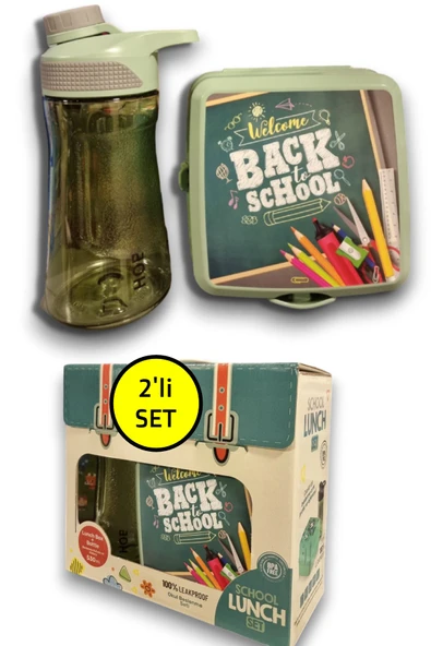 2'li Premium Beslenme Kutusu ve 530 ML Su Matarası Yeşil - 2