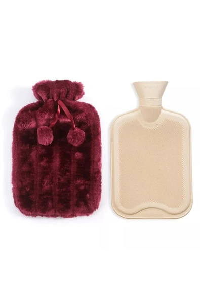 2 Litre Ponponlu Yumuşak Peluş Sıcak Su Torbası Fuşya - 7