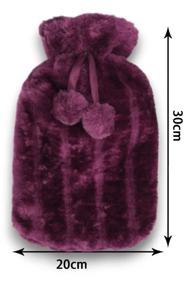 2 Litre Ponponlu Yumuşak Peluş Sıcak Su Torbası Mor - 3
