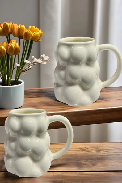 2'li Porselen Kahve Bardak, Ofis Ve Ev Için Sevimli Yaratıcı Üzüm Şekilli Kupa Tasarımlı 250 ml - 4