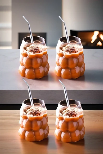 4 Adet Üzüm Model Borosilikat Kokteyl  Soğuk Sıcak Kahve Meşrubat Bardağı 4 Cam Pipet Hediye 350 ML - 2