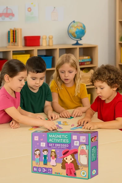 Manyetik Parçalı Eğitici Eğlendirici Kız Giydirme Kombin Yapma Aktivite Oyun Seti - 72 Parça - 4