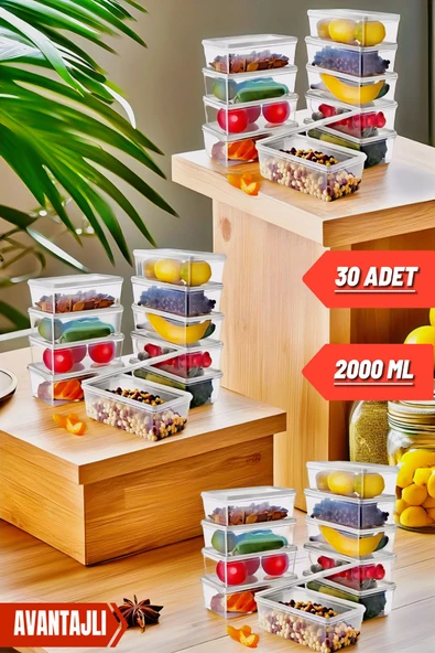 30 Adet Kendinden Kapaklı Derin Dondurucuya Uygun Saklama Kabı 2 Lt