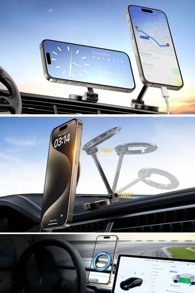 Katlanır Tüm Telefonlarla Uyumlu Güçlü Manyetik Araç Telefonu Tutacağı Telefon  Standı - 4