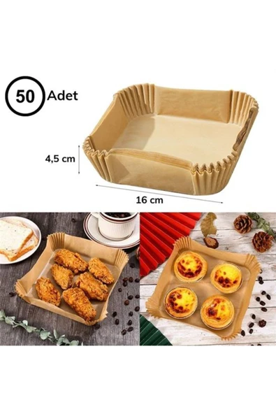 50 Adet Tek Kullanımlık Kare Tabak Model Pişirme Kağıdı Ve 20 Cm Kare Pişirme Matı - 5