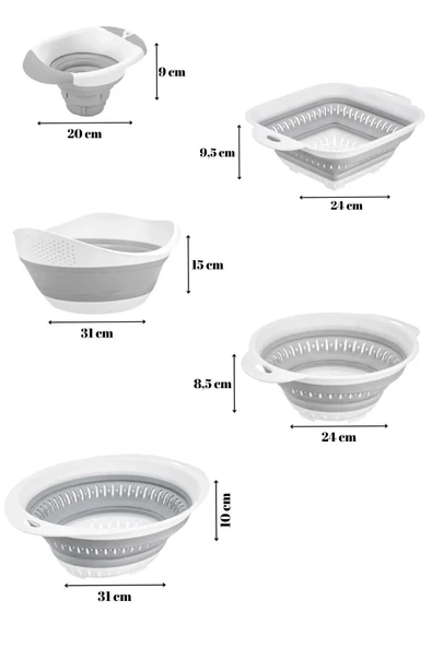 5'li Set Akordiyon Katlanır Süzgeç Seti - Katlanır Çeyiz Seti 5 Parça - 5