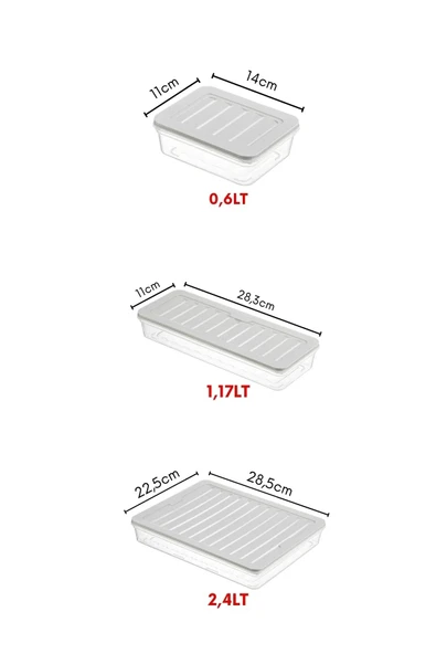 7'li Set Freshbox Mikroldaga Ve Difrize Uygun Saklama Kabı X1 2,4 Lt / X2 1,17 Lt / X4 0,6 Lt Krem - Resim 8