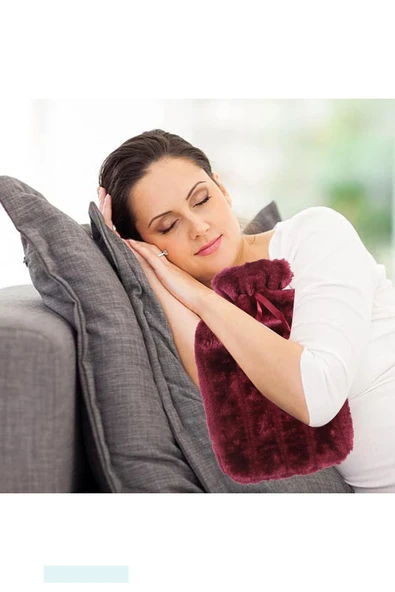 2 Litre Ponponlu Yumuşak Peluş Sıcak Su Torbası Fuşya - 5