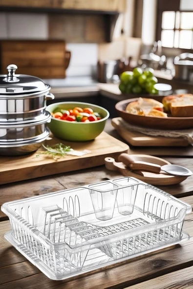 Şeffaf Tezgah Üstü Bulaşıklık - Tabaklık - Kurutmalık Bulaşık Düzenleyicisi - 4