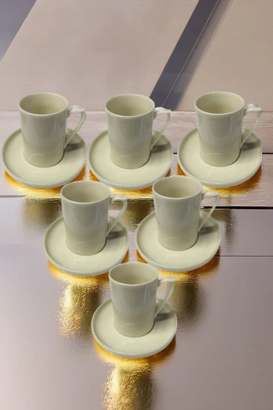 6 Kişilik 12 Parça Türk Kahvesi Fincan Takımı Krem - 2